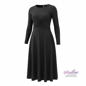 🥳 3/$26 A New Day Black Long Sleeve Front Knot Midi Dress - Small NWT